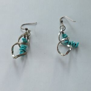Silver Swirl Earrings with Turquoise Accents